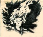 Black and  white headshot of an Elf sorcerer with flowing hair