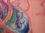 Colorful abstract of nude flowing woman in a cucoon of flowing colors